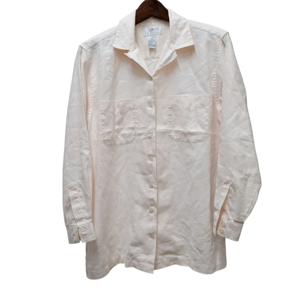 Talbots Petites Women's Long-Sleeves Pink Linen Button-Up Shirt Size PS